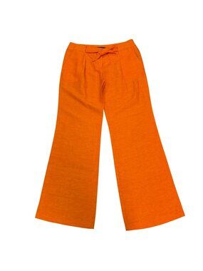 NWT Lafayette 148 Linen Wide-Leg Pants Orange Tie-Front Size 10